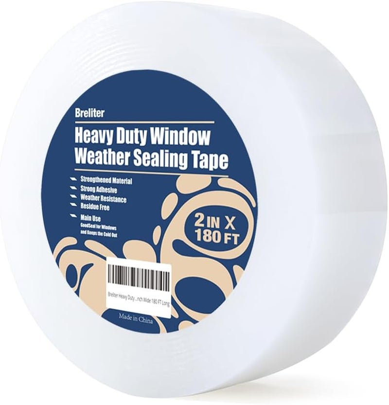 Breliter Heavy Duty Window Weather Sealing Tape - Transparent Window Tape for Winter and AC Insulation, No Mess Winter Window Seal Kit - 2 Inch Wide 180 FT Long - Image 1
